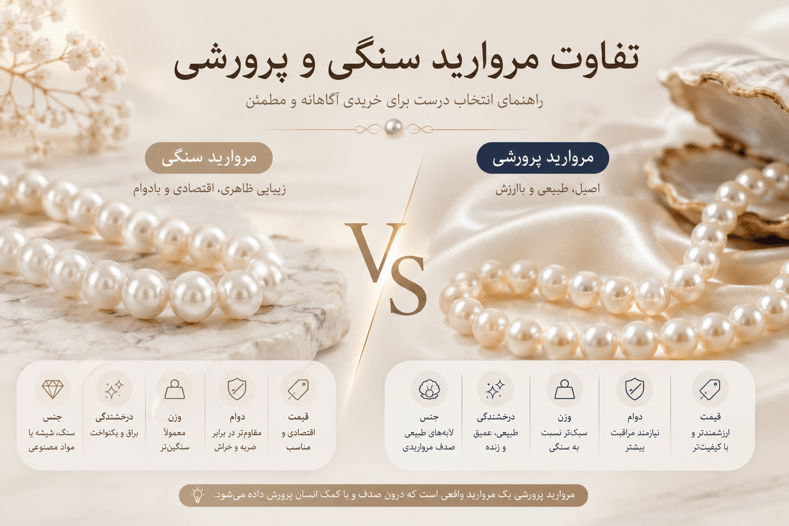 تفاوت مروارید سنگی و طبیعی
