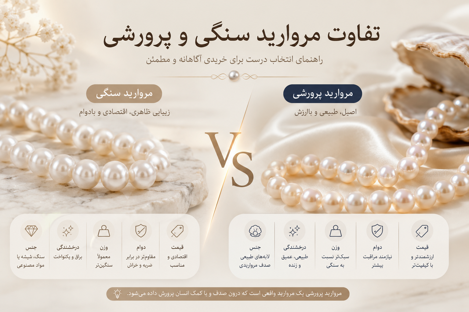 تفاوت مروارید سنگی و طبیعی