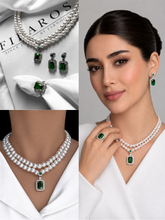 ست سه تیکه مرواریدی و سنگ سبز فیلاروس