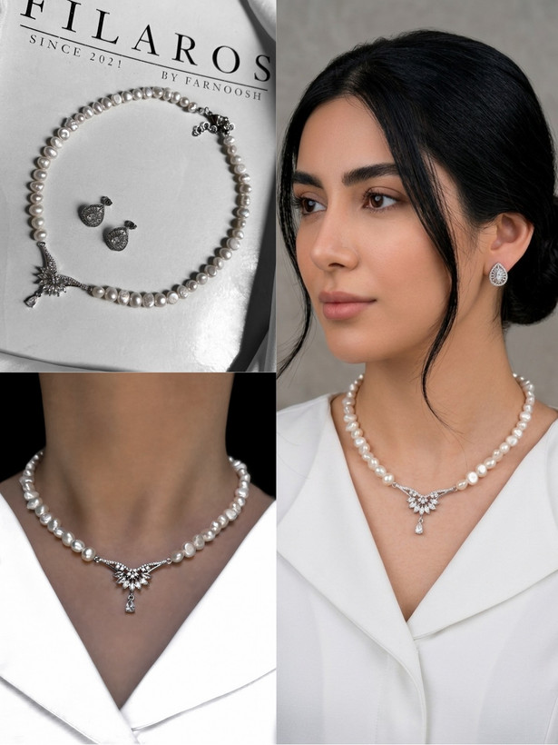 نیم ست مروارید پرورشی و نگین مینیمال فیلاروس مدل ۰۱